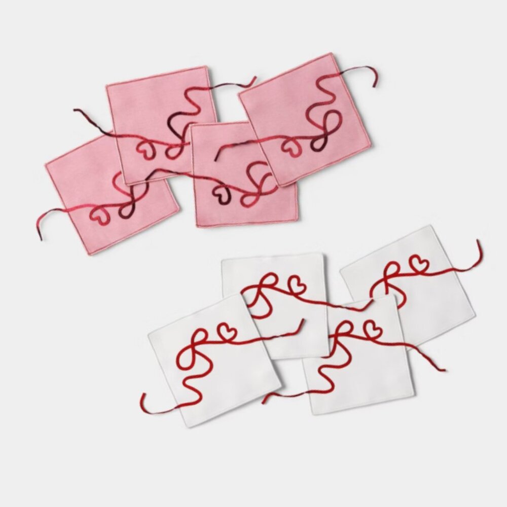 Threshold Pink White Bow Cocktail Napkins, 8 Count, Bar Mocktail Party Decor